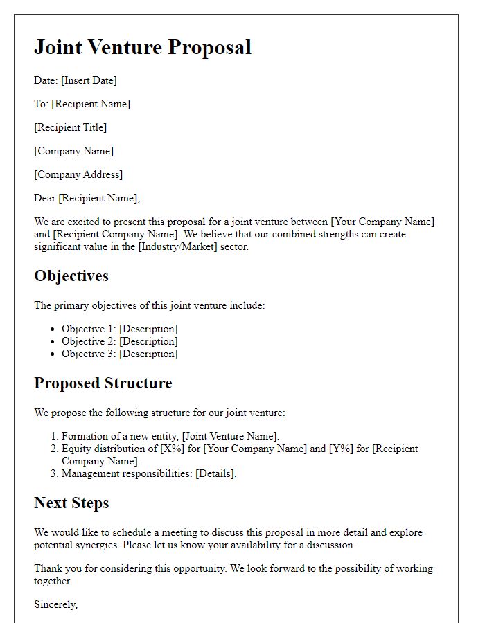 Letter template of joint venture agreement negotiation proposal