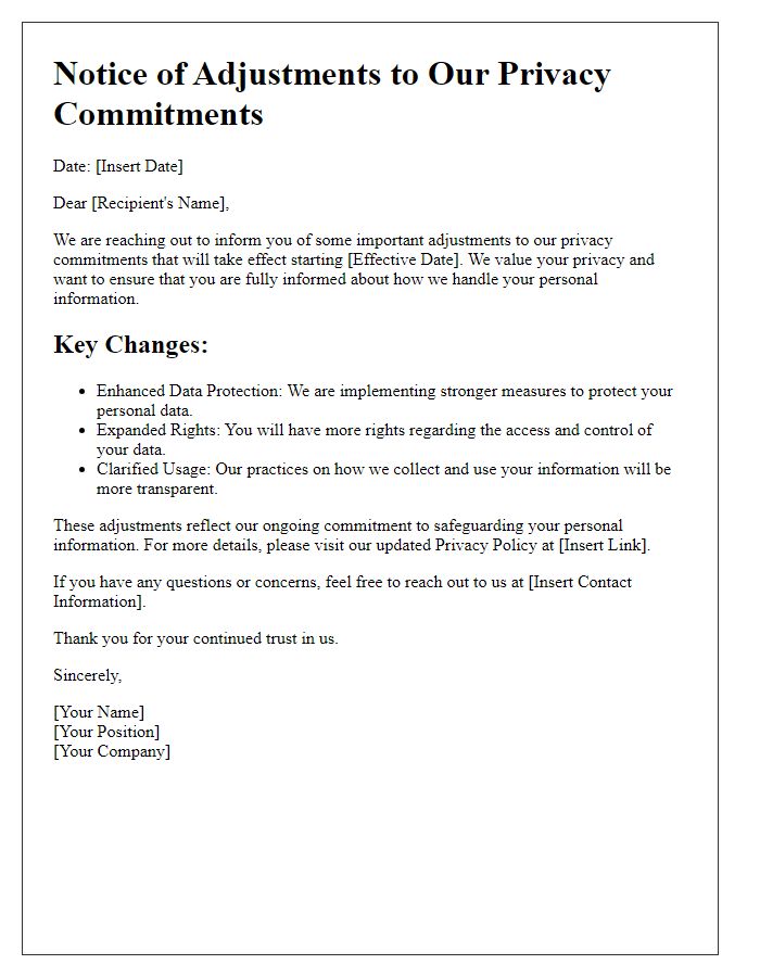 Letter template of adjustments to our privacy commitments