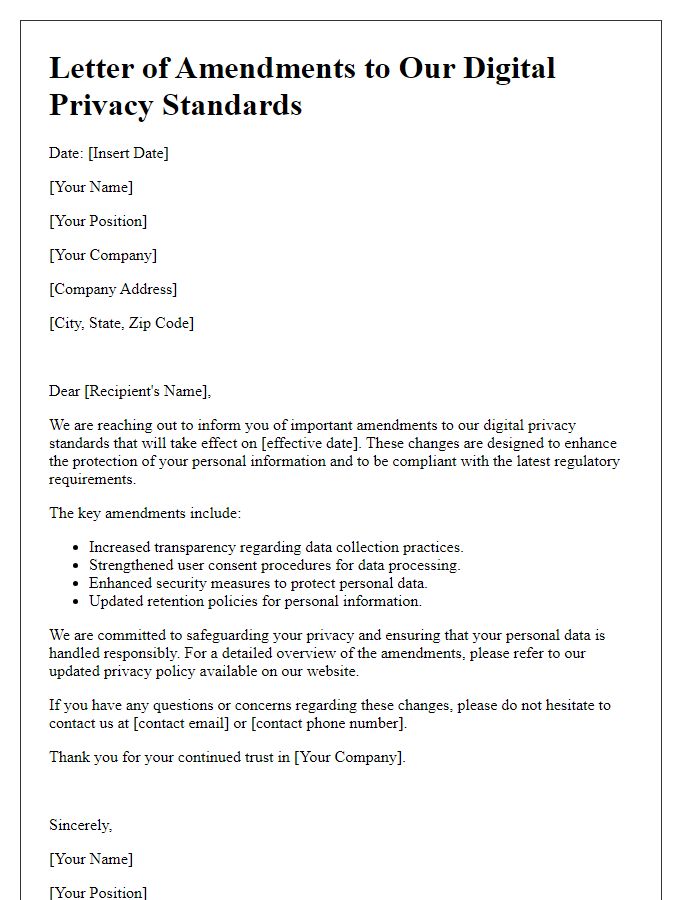 Letter template of amendments to our digital privacy standards