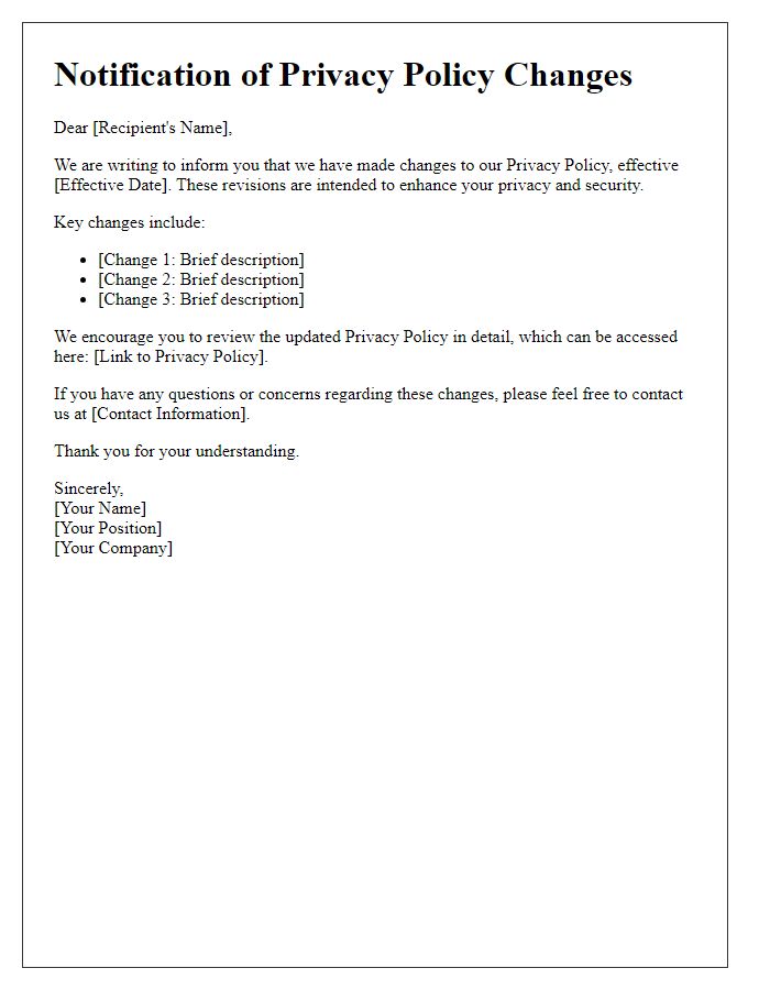 Letter template of notification regarding privacy policy alterations