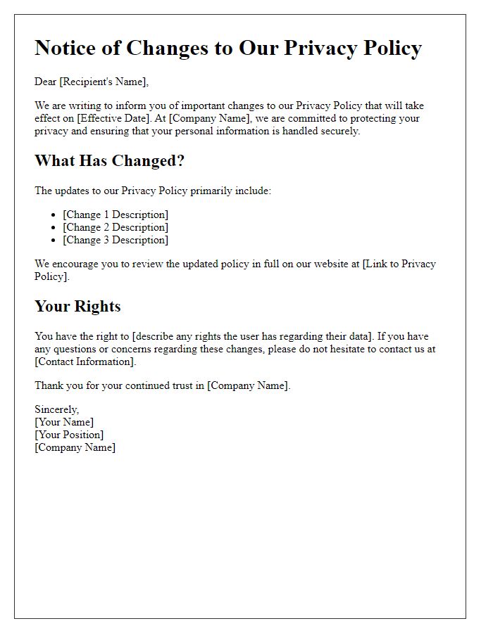 Letter template of privacy policy changes announcement