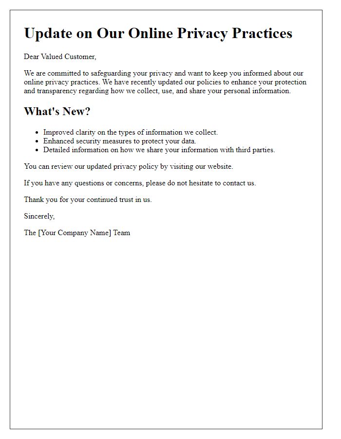 Letter template of updating our online privacy practices