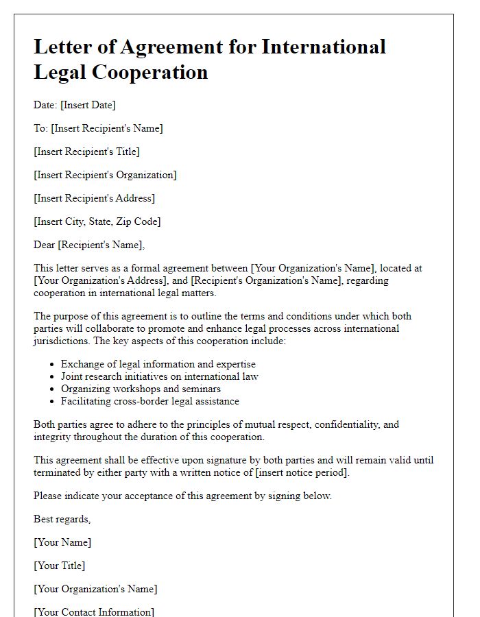 Letter template of agreement for international legal cooperation