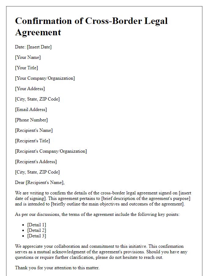 Letter template of confirmation for cross-border legal agreement