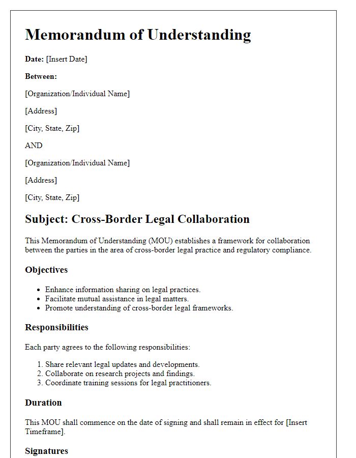 Letter template of memorandum for cross-border legal collaboration