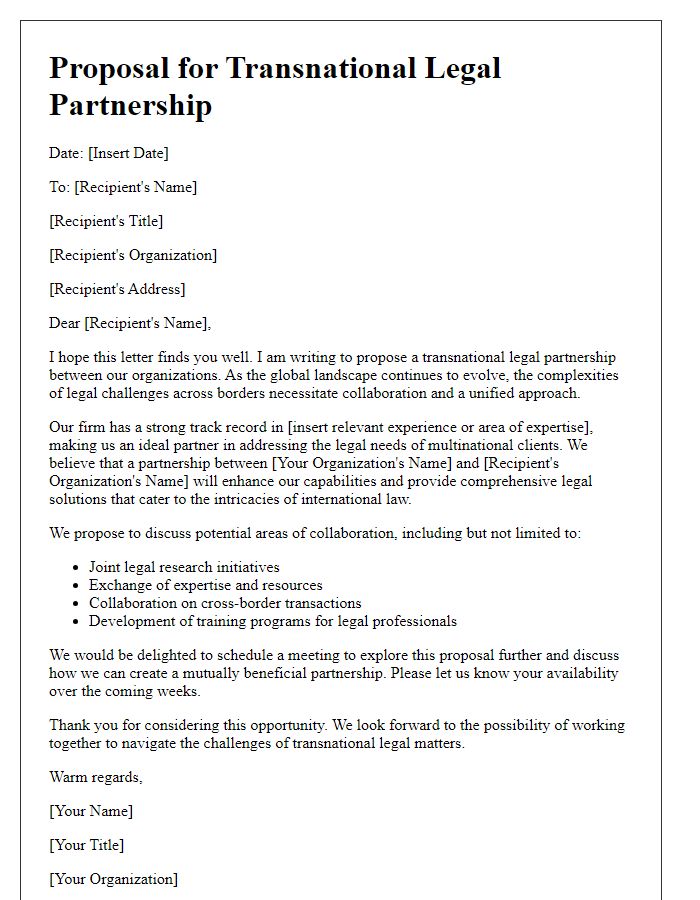 Letter template of proposal for transnational legal partnership