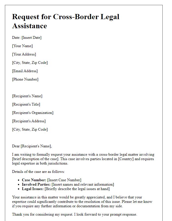 Letter template of request for cross-border legal assistance