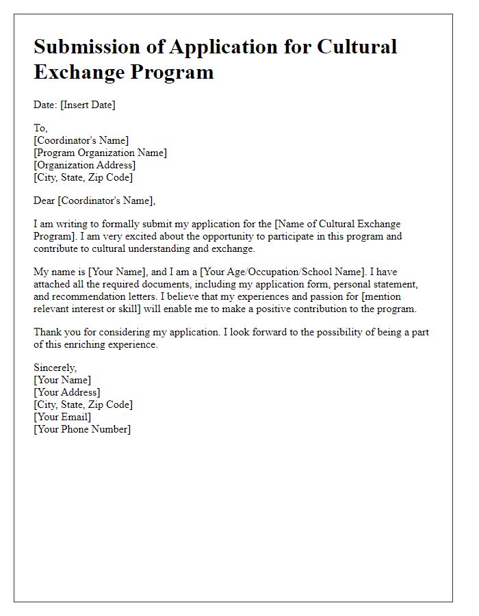 Letter template of submission for cultural exchange program application