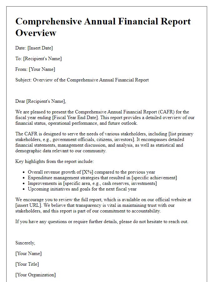 Letter template of comprehensive annual financial report overview