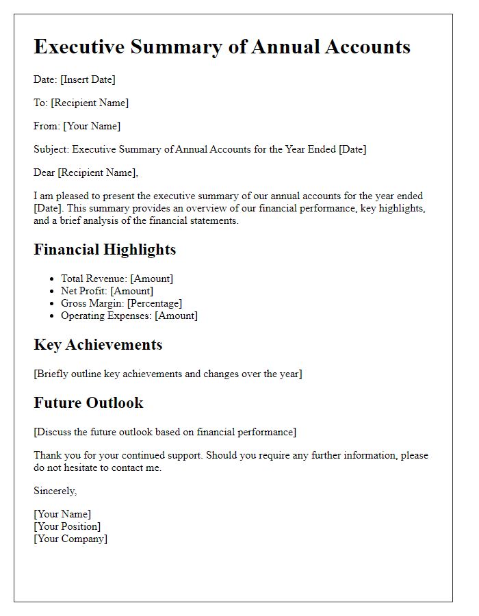 Letter template of executive summary for annual accounts