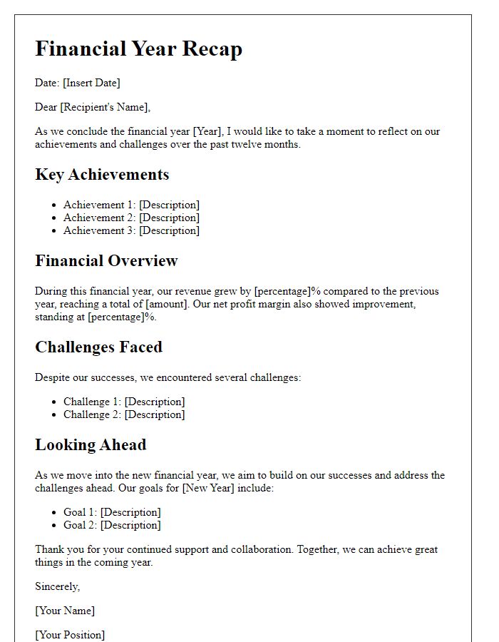 Letter template of financial year recap