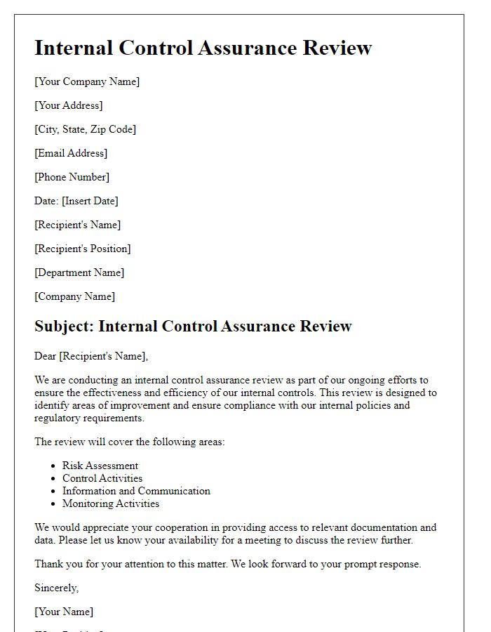 Letter template of internal control assurance review