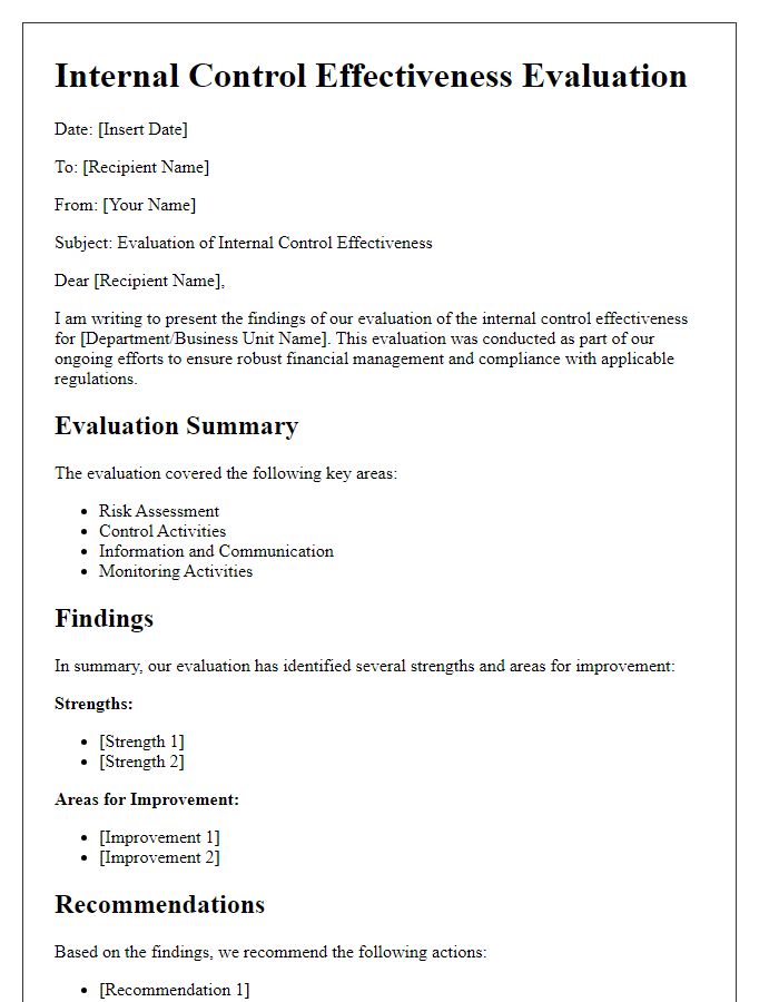 Letter template of internal control effectiveness evaluation