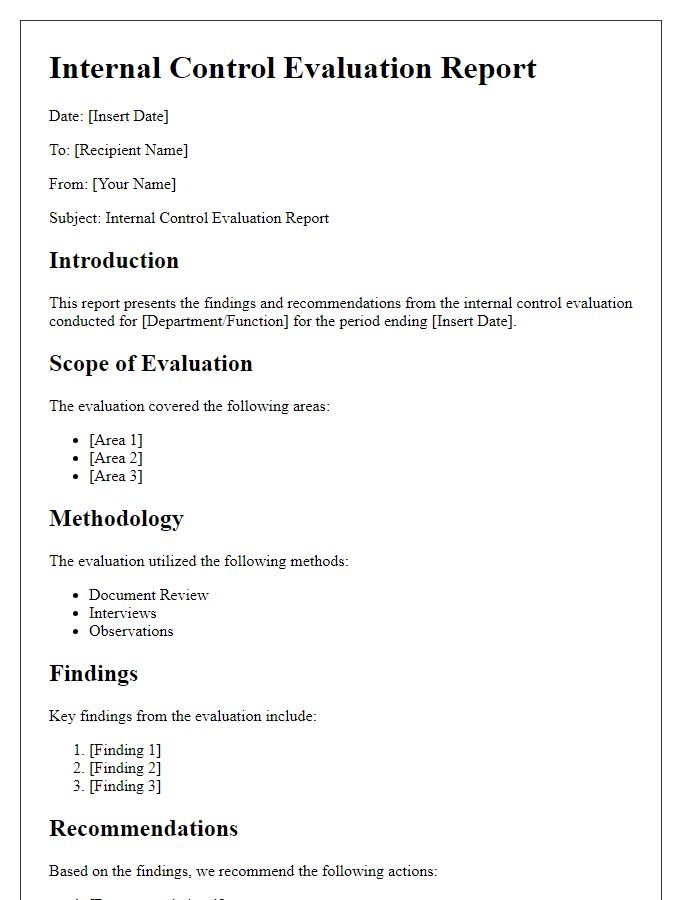 Letter template of internal control evaluation report