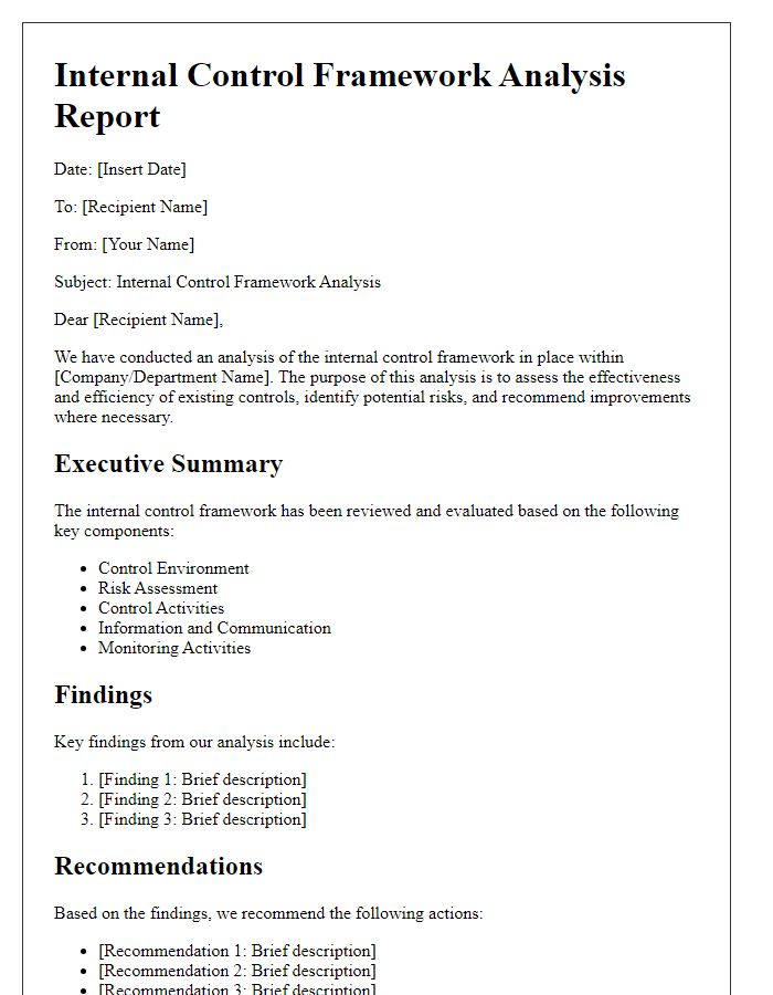 Letter template of internal control framework analysis