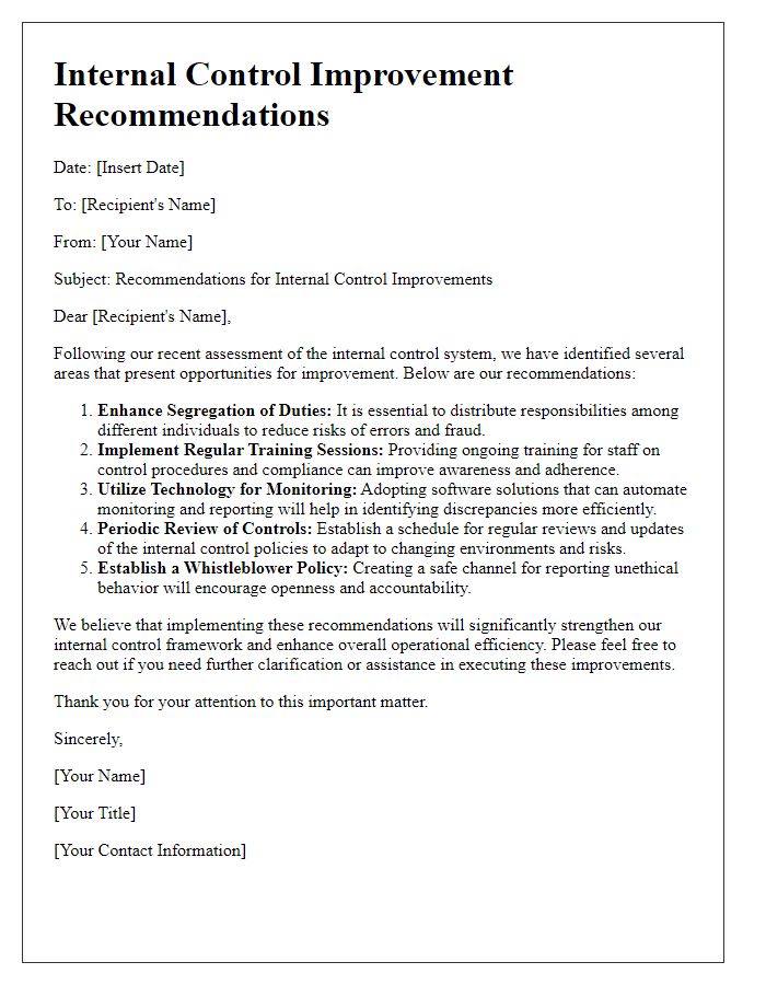 Letter template of internal control improvement recommendations