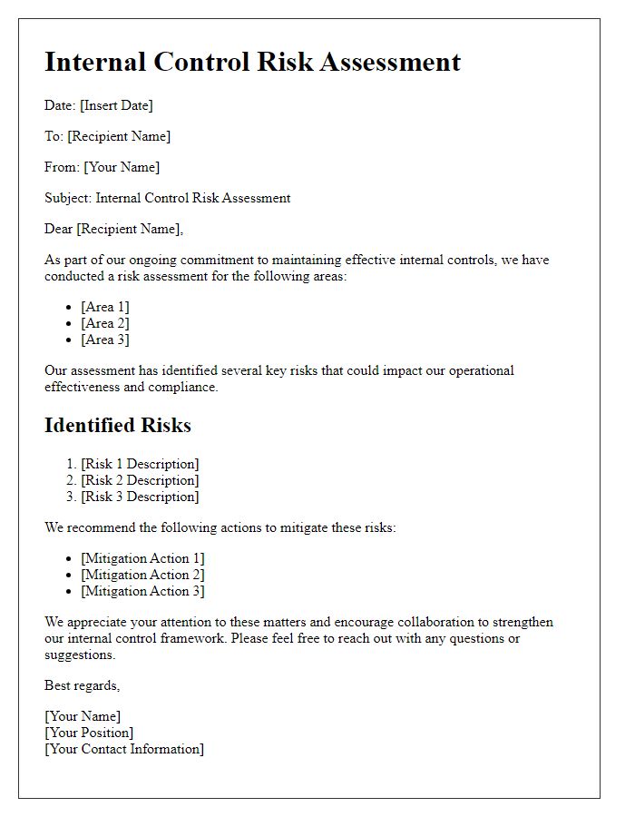 Letter template of internal control risk assessment