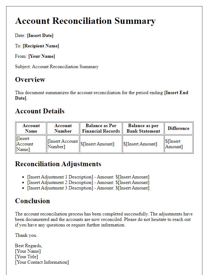 Letter template of account reconciliation summary for financial analysis