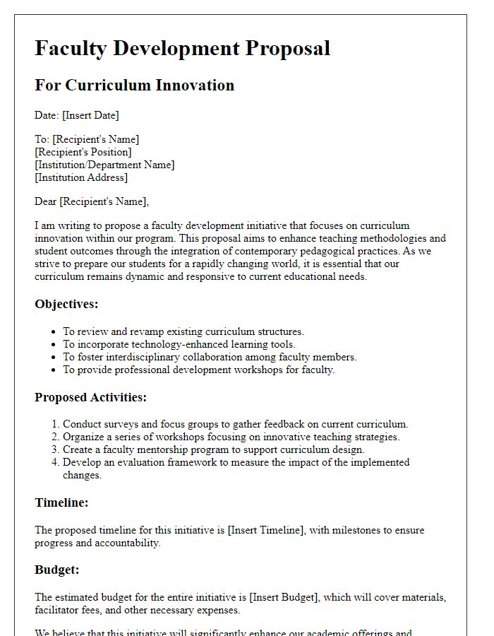 Letter template of Faculty Development Proposal for Curriculum Innovation