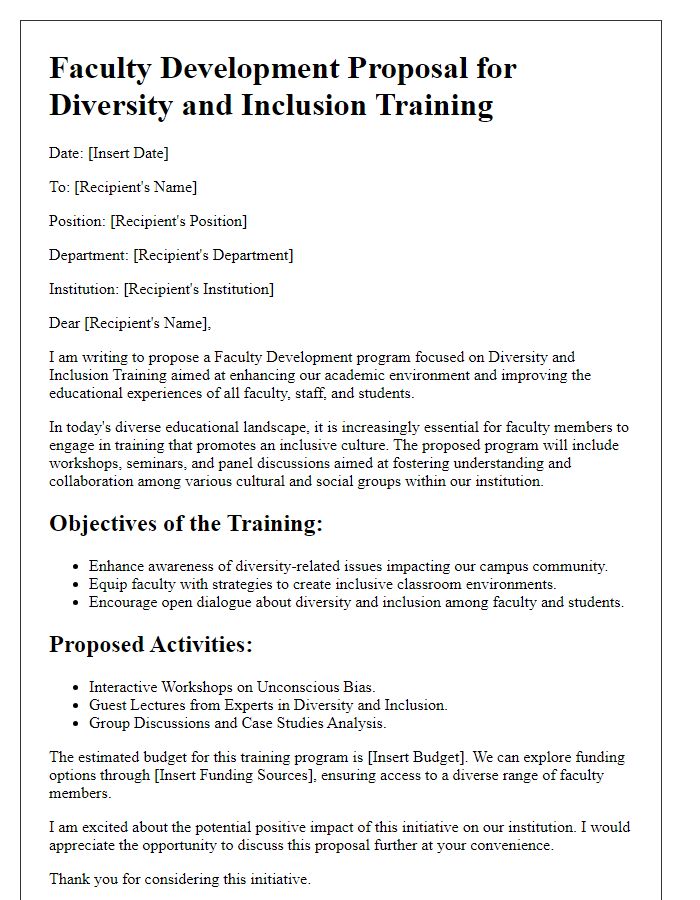 Letter template of Faculty Development Proposal for Diversity and Inclusion Training