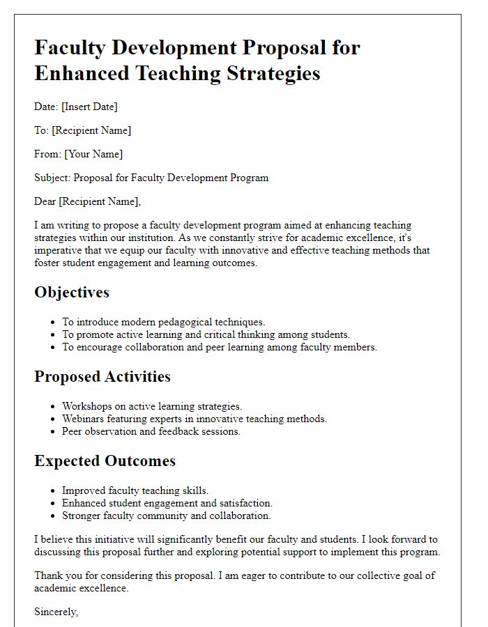 Letter template of Faculty Development Proposal for Enhanced Teaching Strategies