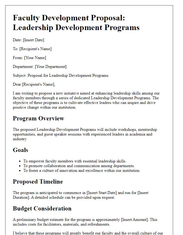 Letter template of Faculty Development Proposal for Leadership Development Programs