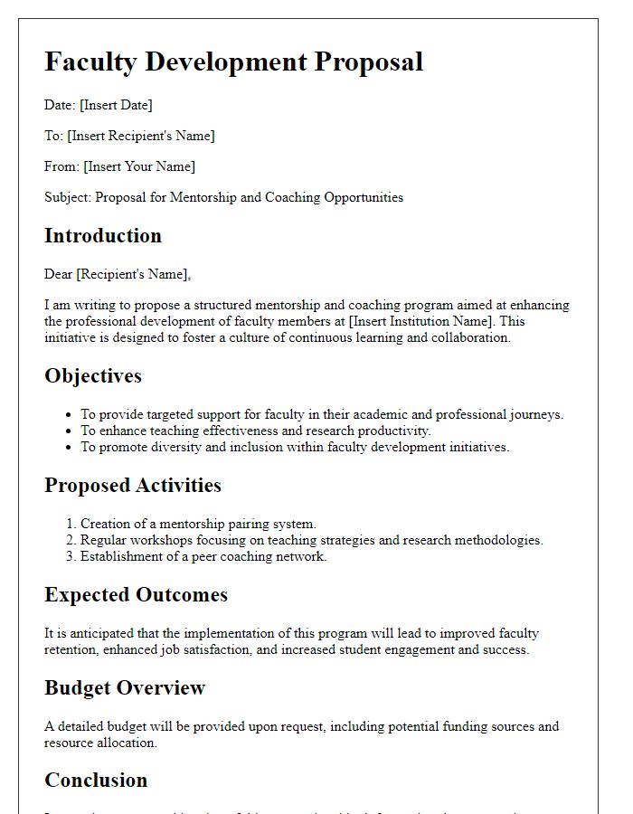 Letter template of Faculty Development Proposal for Mentorship and Coaching Opportunities