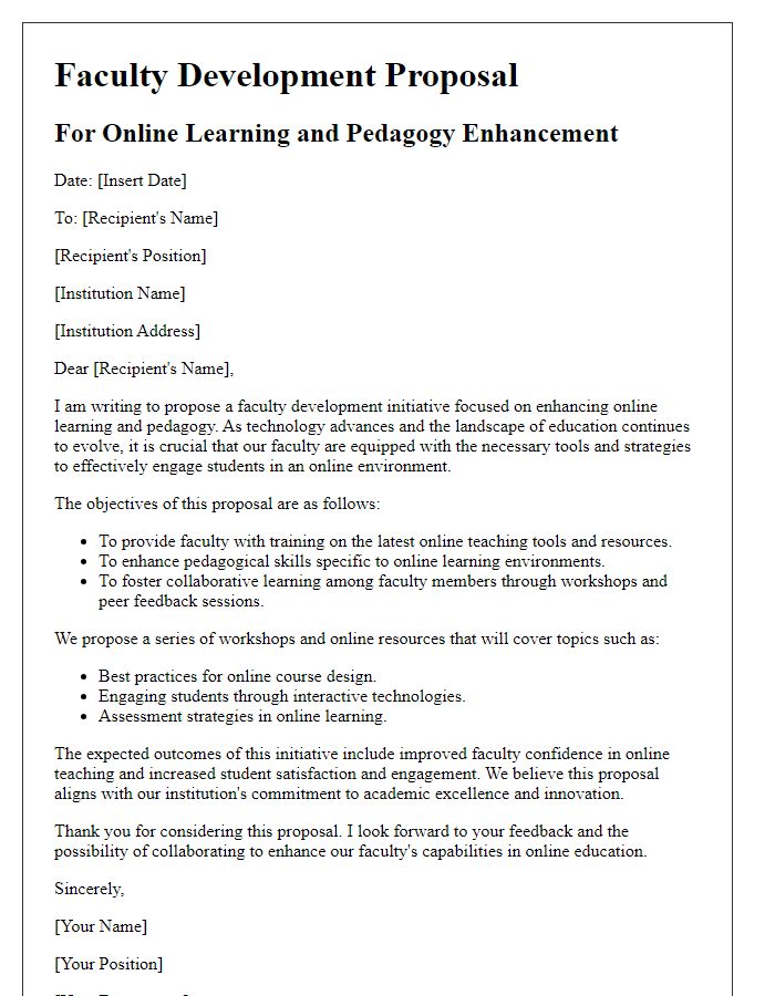 Letter template of Faculty Development Proposal for Online Learning and Pedagogy Enhancement