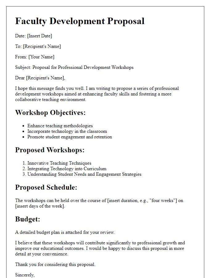 Letter template of Faculty Development Proposal for Professional Development Workshops