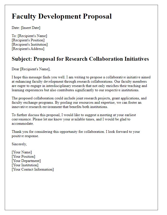 Letter template of Faculty Development Proposal for Research Collaboration Initiatives