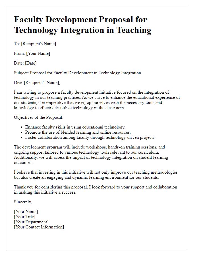 Letter template of Faculty Development Proposal for Technology Integration in Teaching