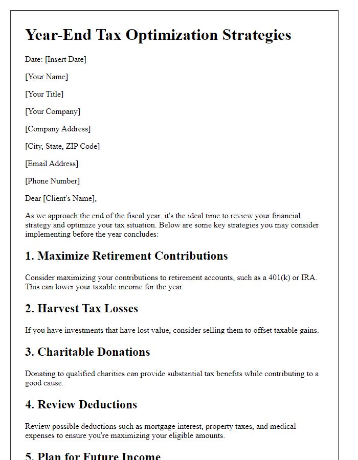 Letter template of year-end tax optimization strategies