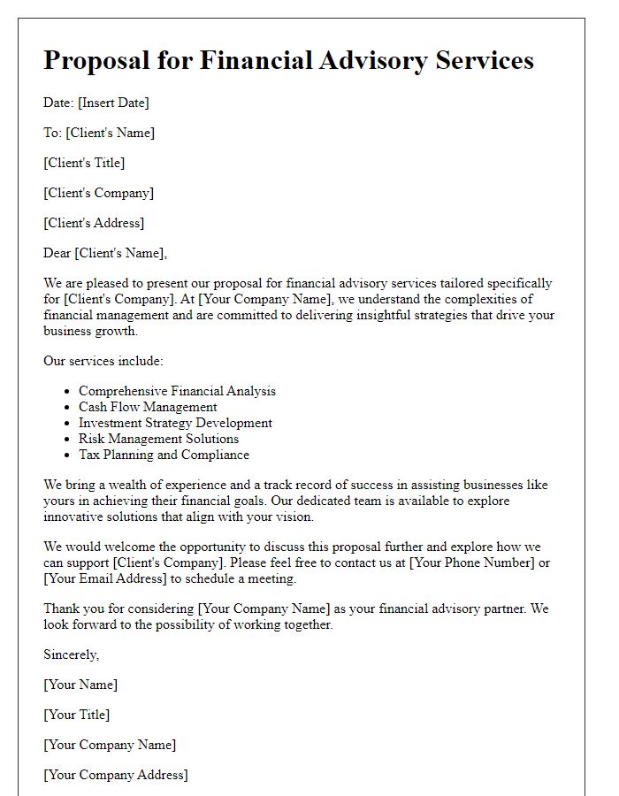 Letter template of business financial advisory service pitch