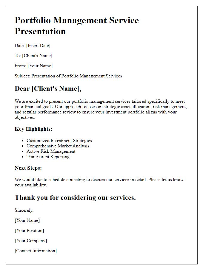 Letter template of portfolio management service presentation