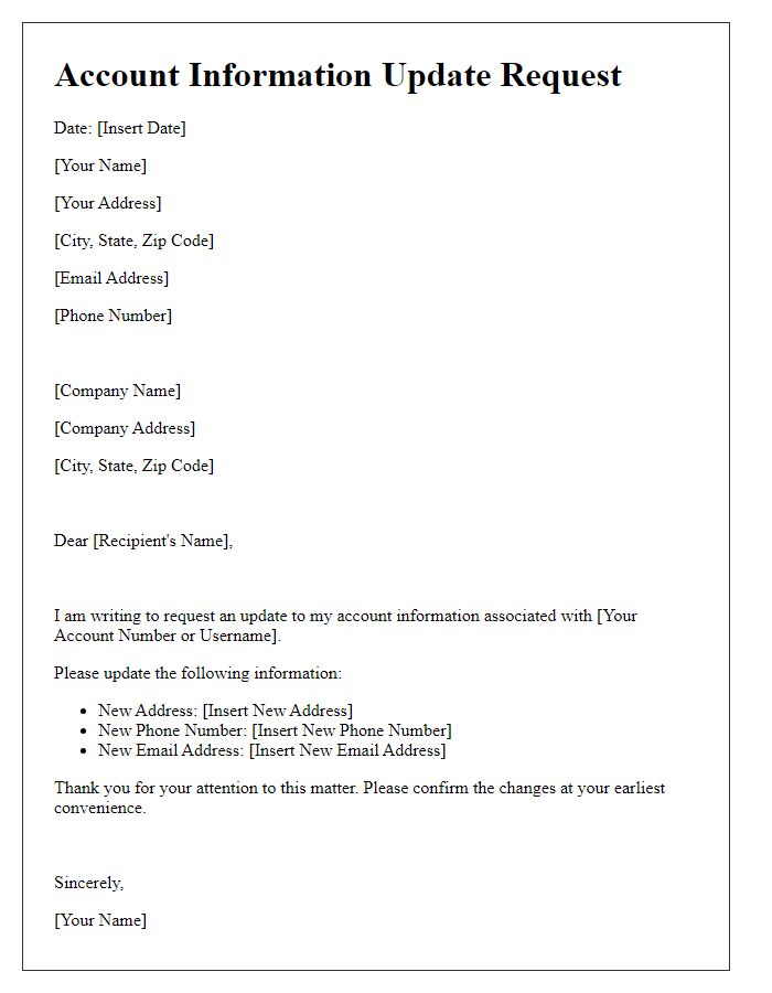 Letter template of account information update request