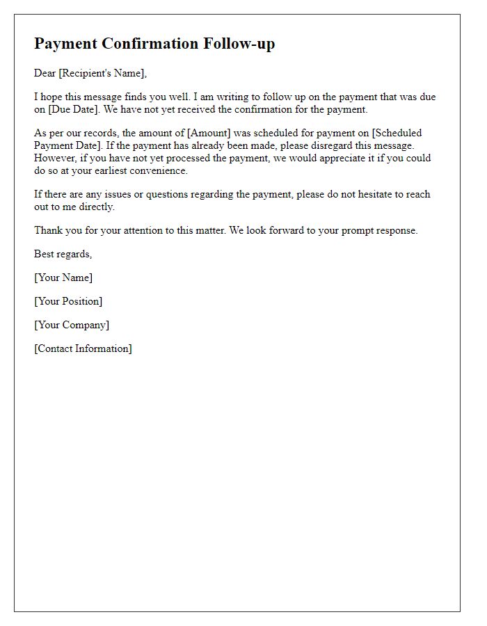 Letter template of payment confirmation follow-up