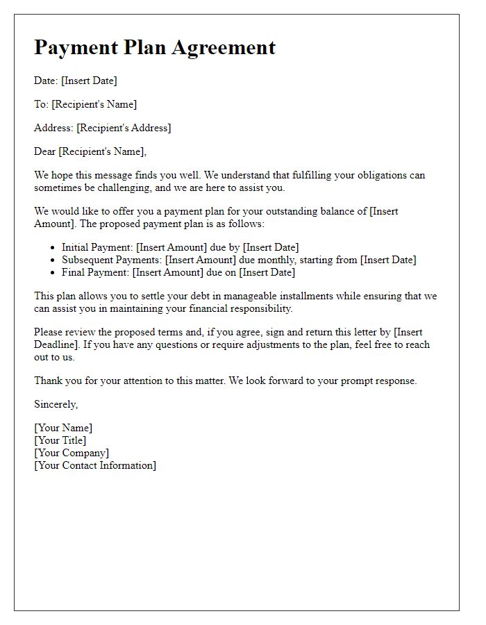 Letter template of payment plan offering