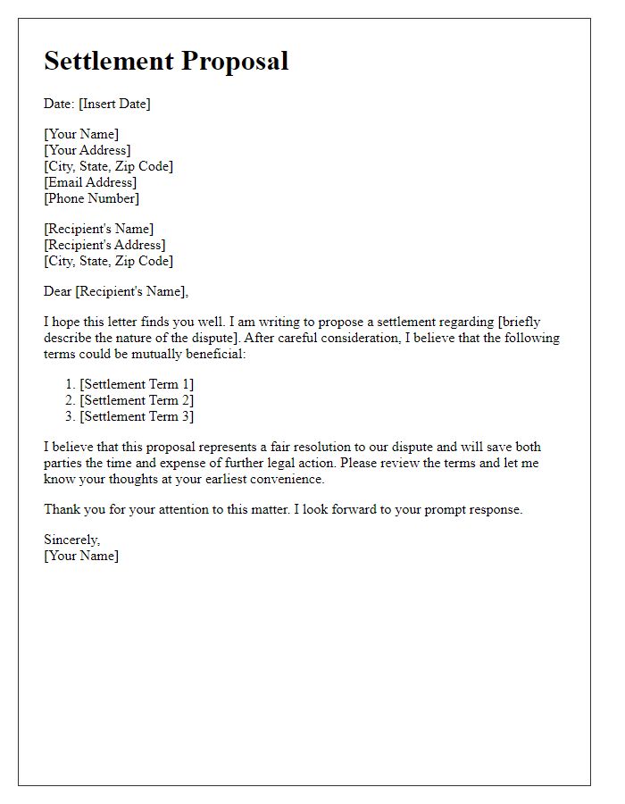 Letter template of settlement proposal