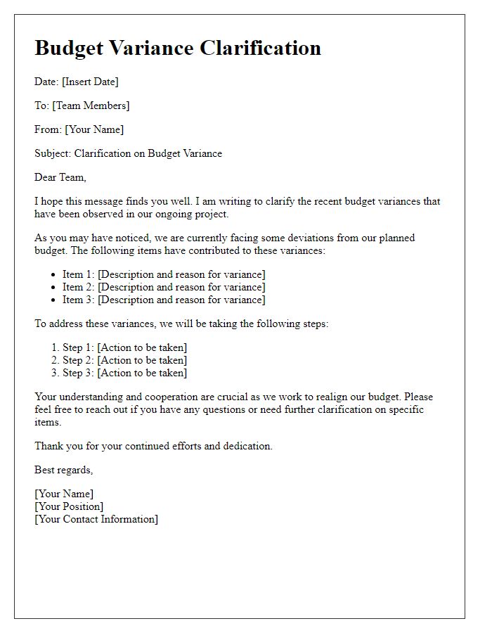 Letter template of budget variance clarification for team members