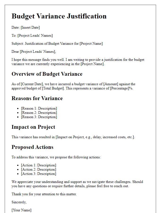 Letter template of budget variance justification for project leads