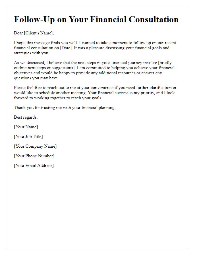 Letter template of financial consultation follow-up for existing clients