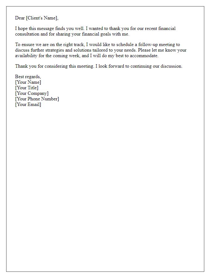 Letter template of financial consultation follow-up to schedule a second meeting