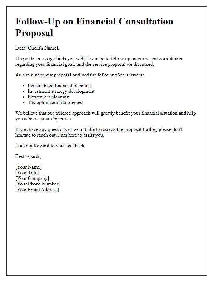 Letter template of financial consultation follow-up for a service proposal