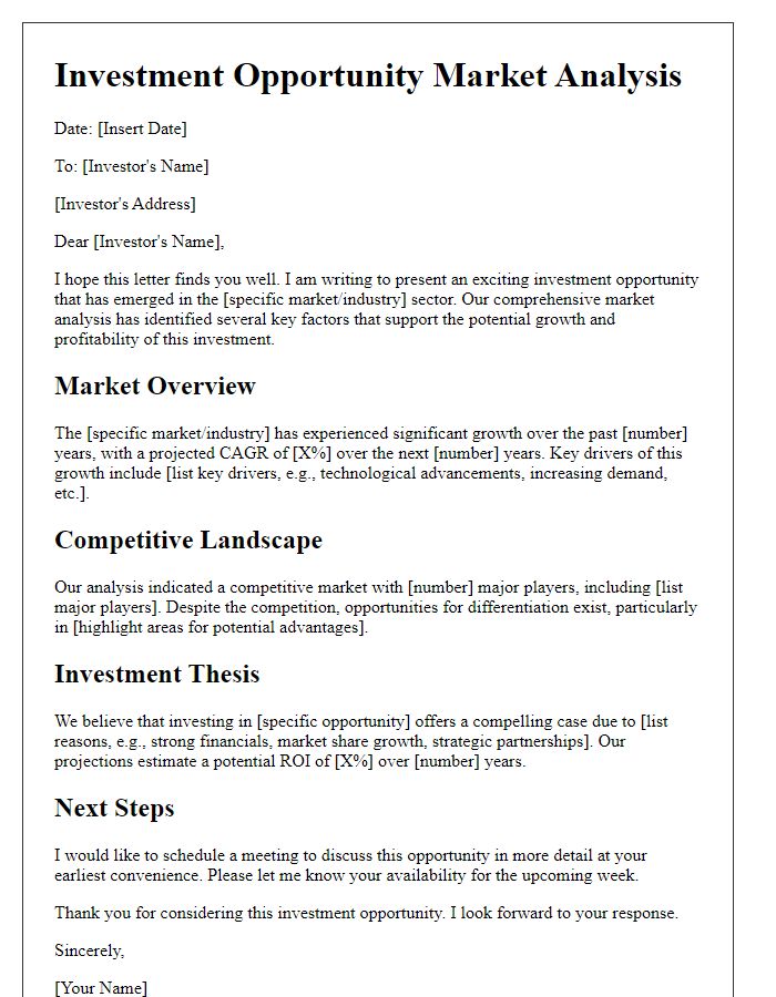 Letter template of investment opportunity market analysis