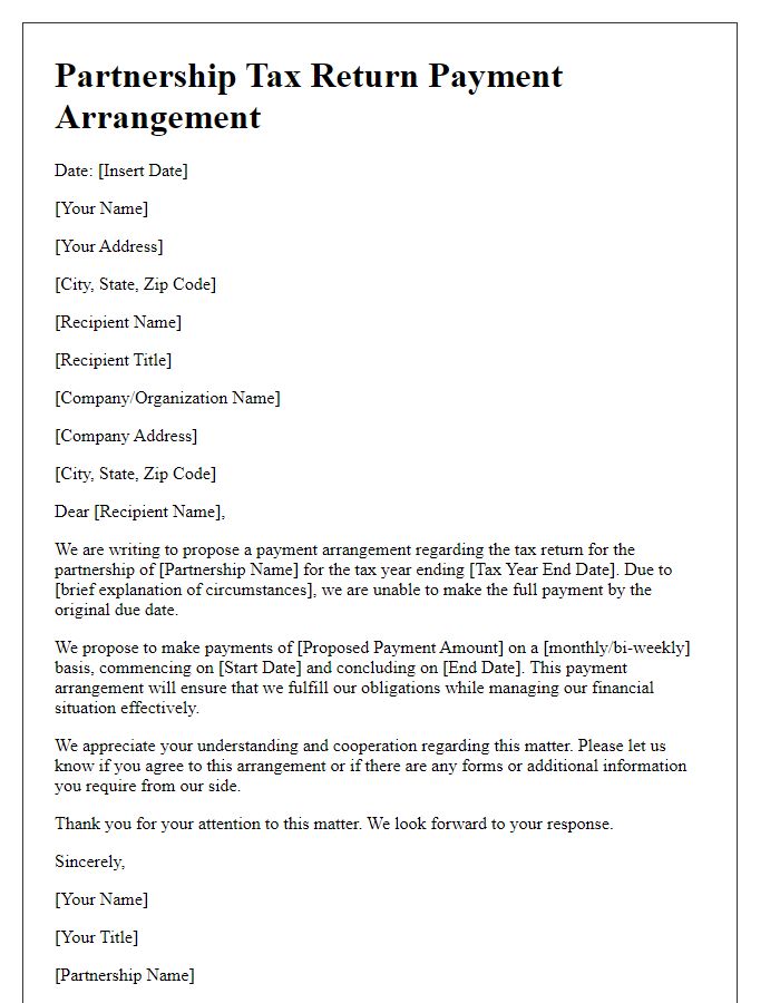 Letter template of partnership tax return payment arrangement