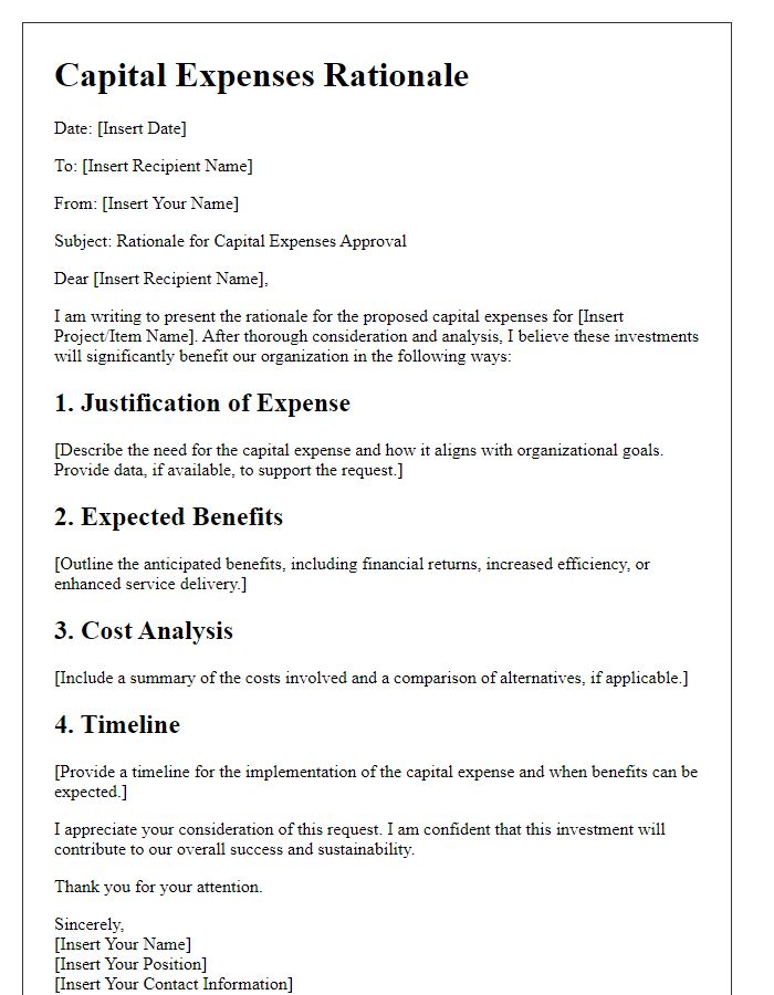 Letter template of capital expenses rationale