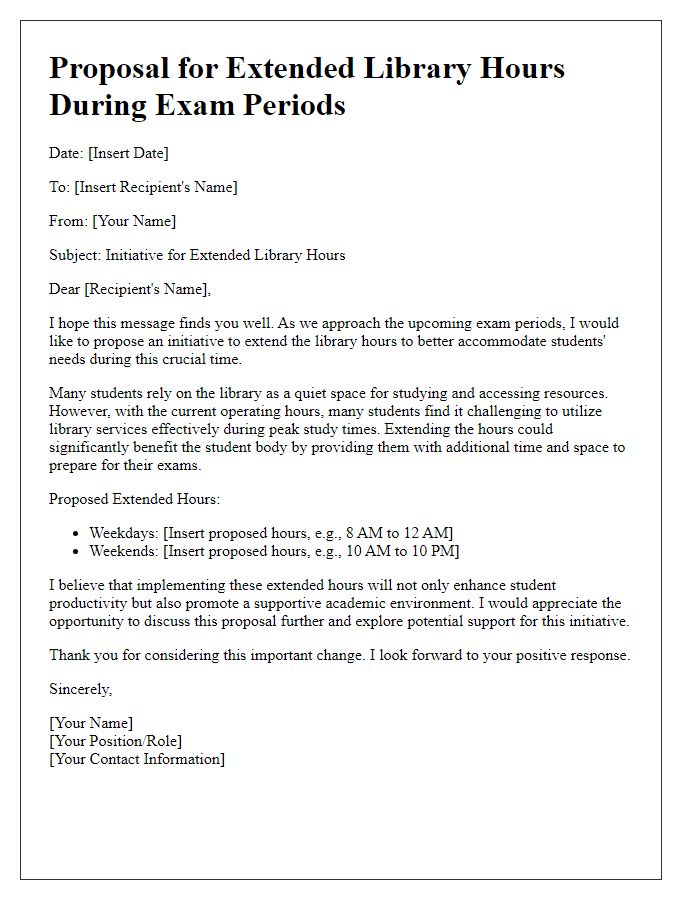 Letter template of initiative for extended library hours during exam periods