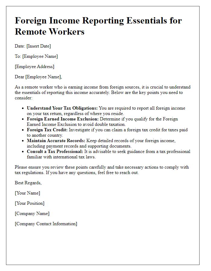 Letter template of foreign income reporting essentials for remote workers