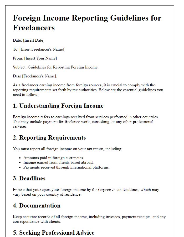 Letter template of foreign income reporting guidelines for freelancers