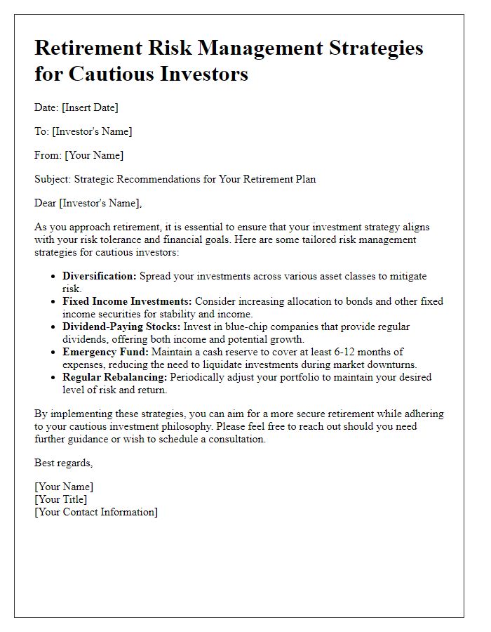 Letter template of retirement risk management strategies for cautious investors